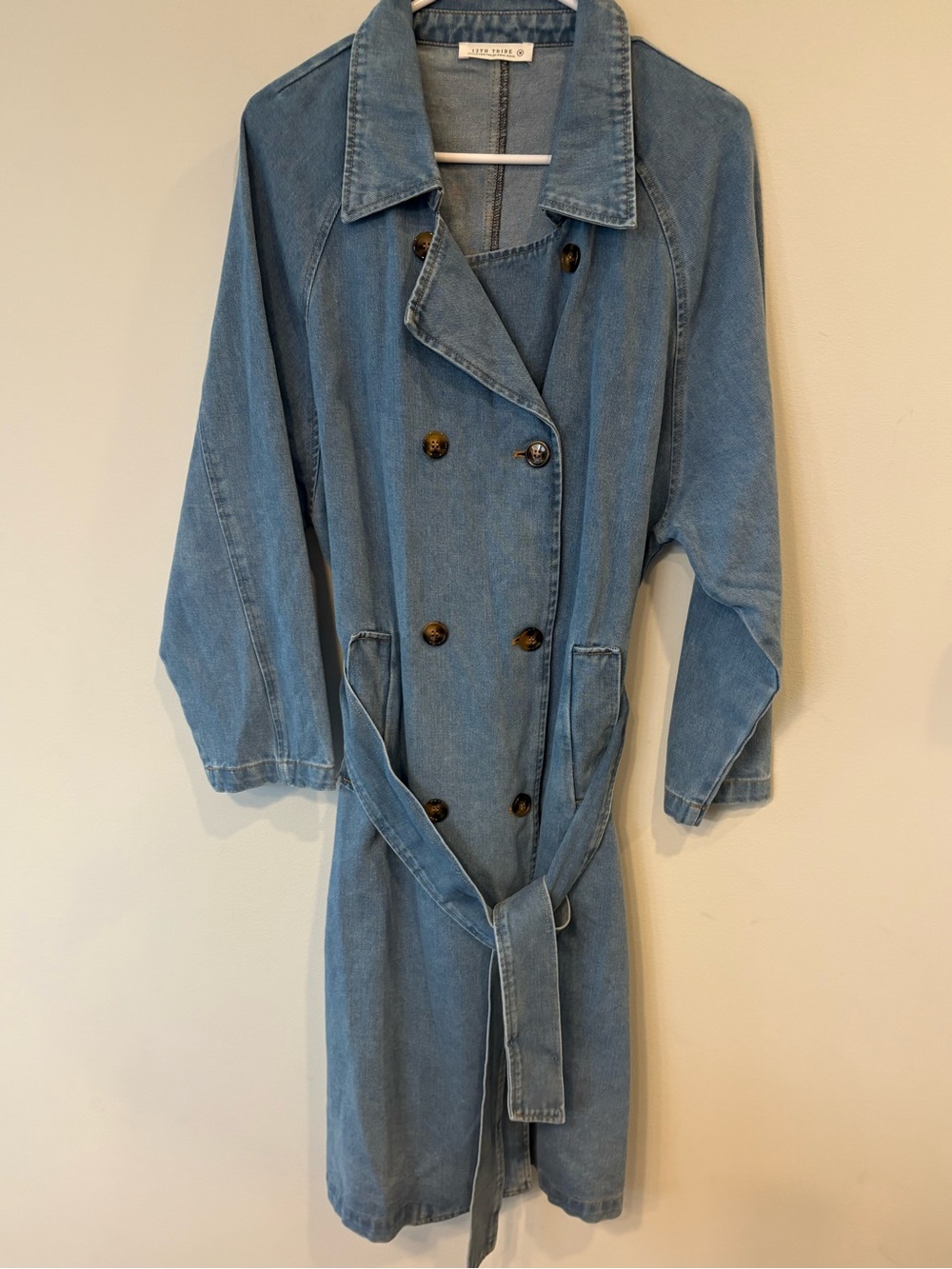 12th tribe Light Wash Denim Trench Coat - Picture 2 of 8